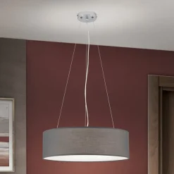 Pendellampe Ufo med grå skjerm i tekstil