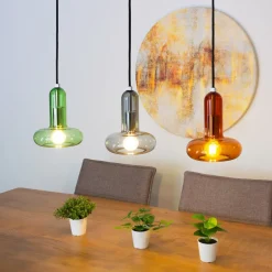 Perseus pendellampe, fargerik, lengde 65 cm, 3-lys, glass