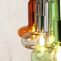 Perseus pendellampe, fargerik, lengde 65 cm, 3-lys, glass