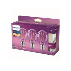 Philips Classic LED-pære E27 A60 7W 827 klar 3-er