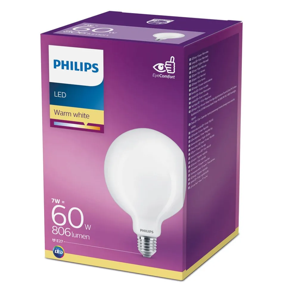 Philips Classic LED-pære E27 G120 7W 2 700K opal