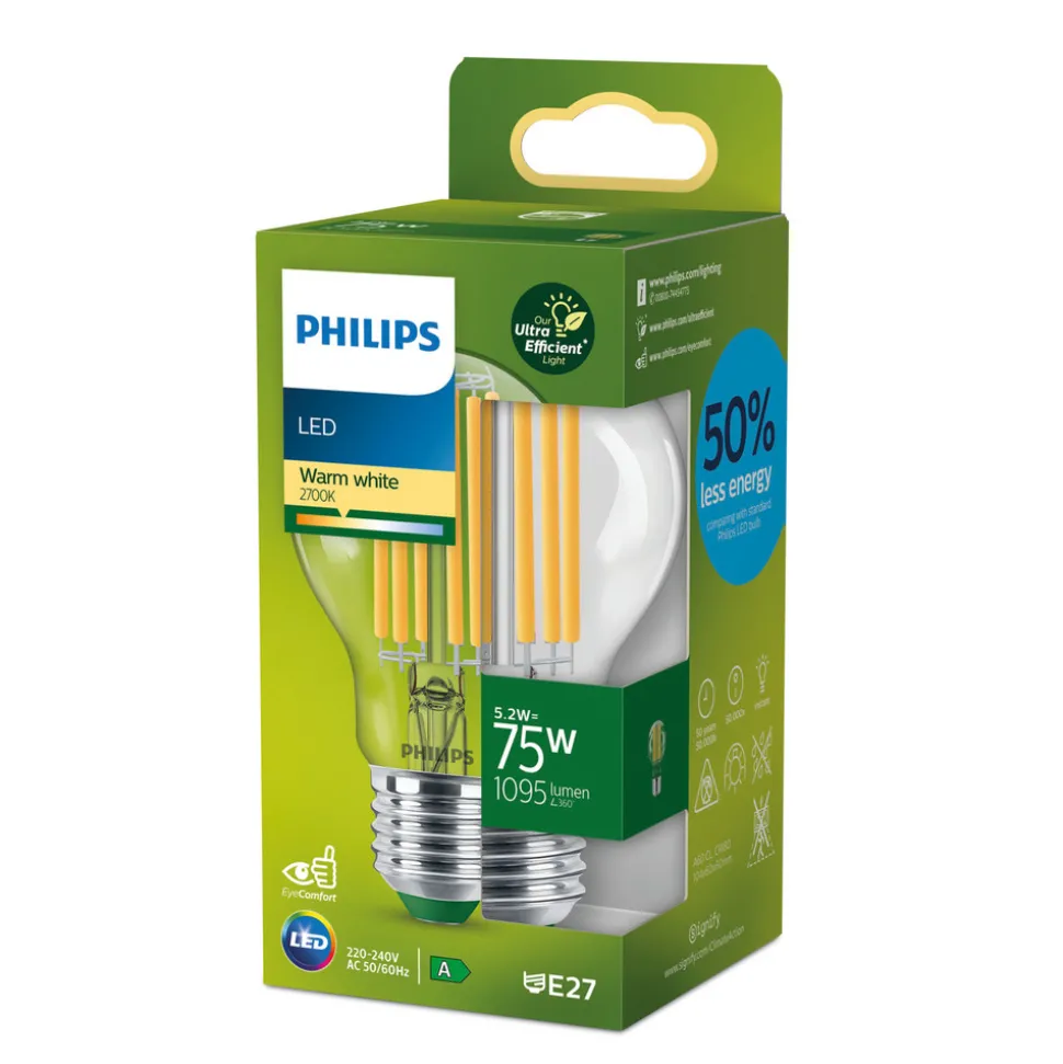 Philips E27 LED-pære A60 5,2W 1095lm 2 700 K klar