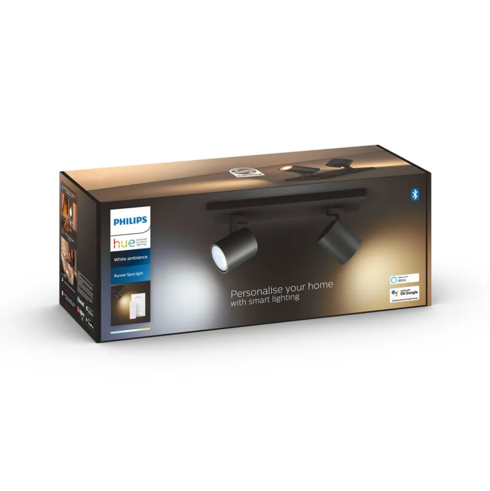 Philips Hue Runner LED-spot, 2 lyskilder, dimmerbryter, svart