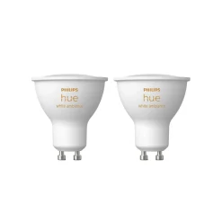 Philips Hue White Ambiance LED-reflektorpære GU10 4,2 W, sett med 2 stk