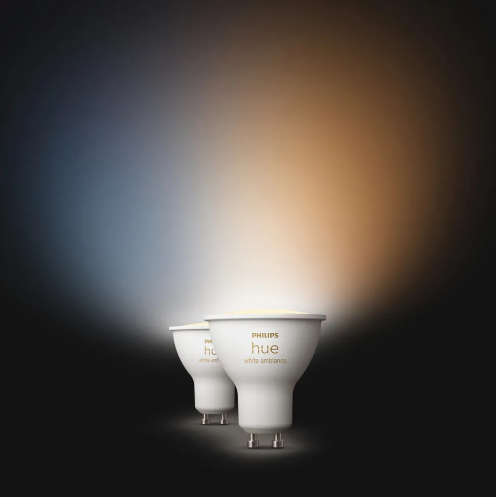Philips Hue White Ambiance LED-reflektorpære GU10 4,2 W, sett med 2 stk