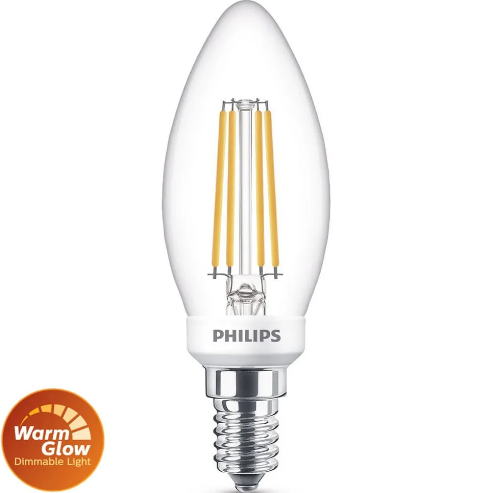 Philips LED-pære, E14 B35, 3,4 W, 2700 K, WarmGlow