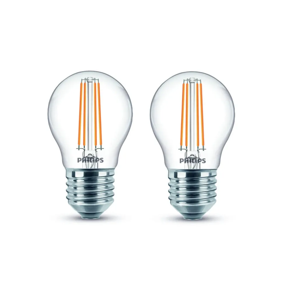 Philips LED-pære E27 P45 4,3W filament 2 700 K 2st