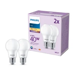 Philips LED-pære E27, 4,9W 470lm 2 700 K matt 2stk