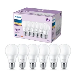 Philips LED-pære E27, 8W 806lm 2 700 K matt 6stk