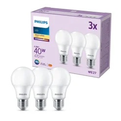 Philips LED-pære E27, 4,9W 470lm 2 700 K matt 3stk