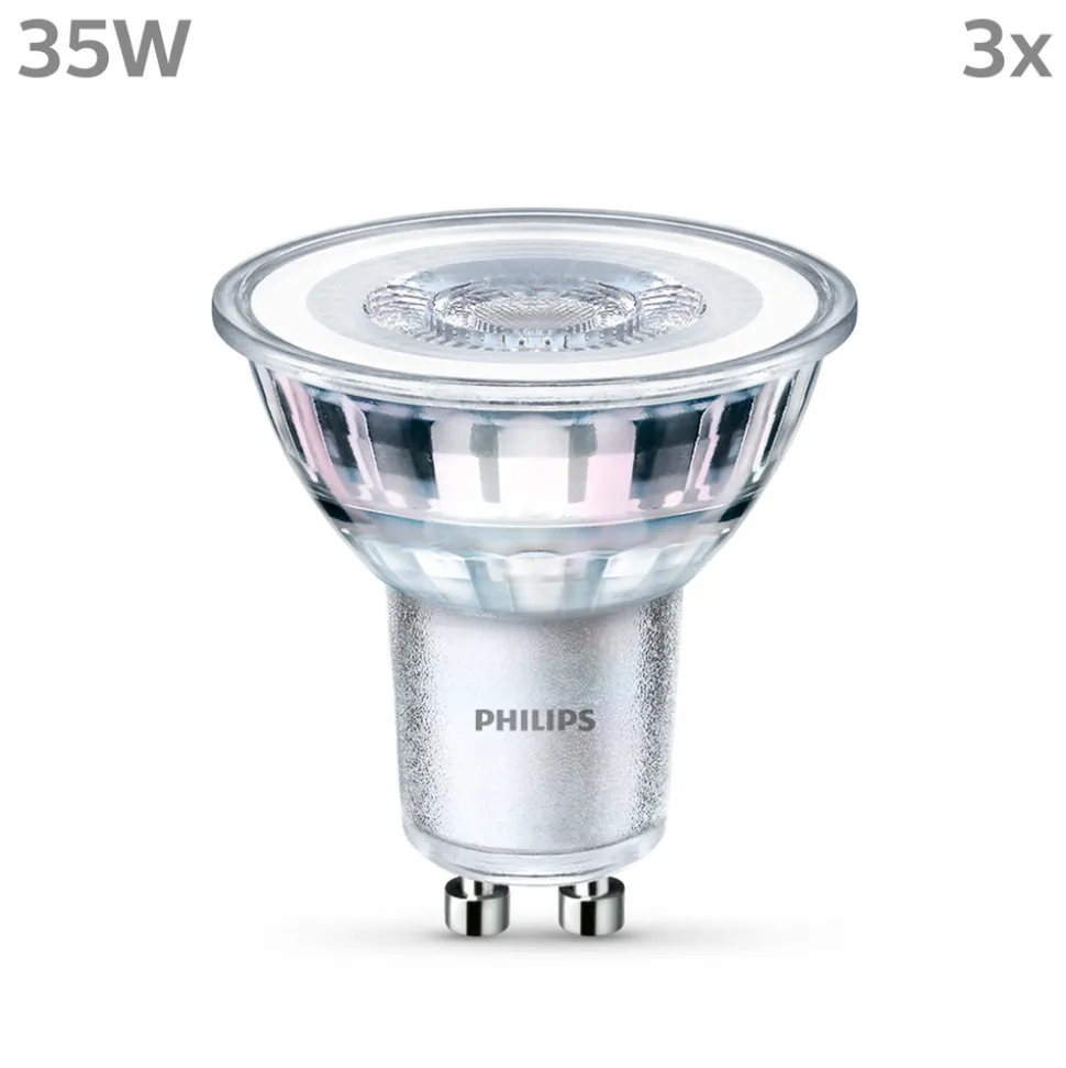 Philips LED-pære GU10 3,5W 275lm 840 klar 36° 3stk