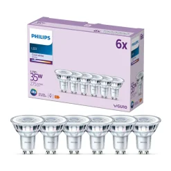Philips LED-pære GU10 3,5W 275lm 840 klar 36° 6stk