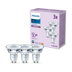 Philips LED-pære GU10 4,6W 390lm 840 klar 36° 3stk