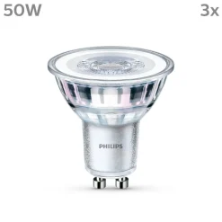 Philips LED-pære GU10 4,6W 390lm 840 klar 36° 3stk
