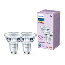 Philips LED-pære GU10 4,6W 355lm 827 klar 36° 2stk