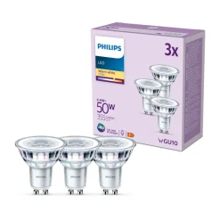Philips LED-pære GU10 4,6W 355lm 827 klar 36° 3stk