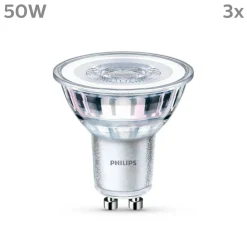 Philips LED-pære GU10 4,6W 355lm 827 klar 36° 3stk