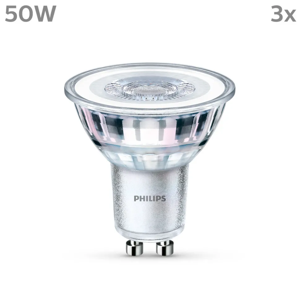 Philips LED-pære GU10 4,6W 355lm 827 klar 36° 3stk