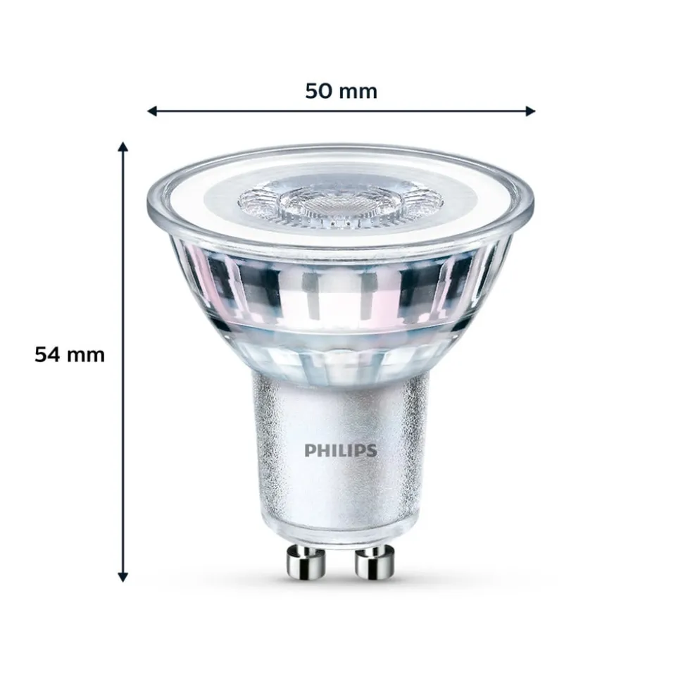 Philips LED-pære GU10 4,6W 355lm 827 klar 36° 3stk