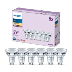 Philips LED-pære GU10 4,6W 355lm 827 klar 36° 6stk