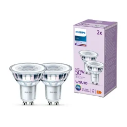 Philips LED-pære GU10 4,6W 390lm 840 klar 36° 2stk