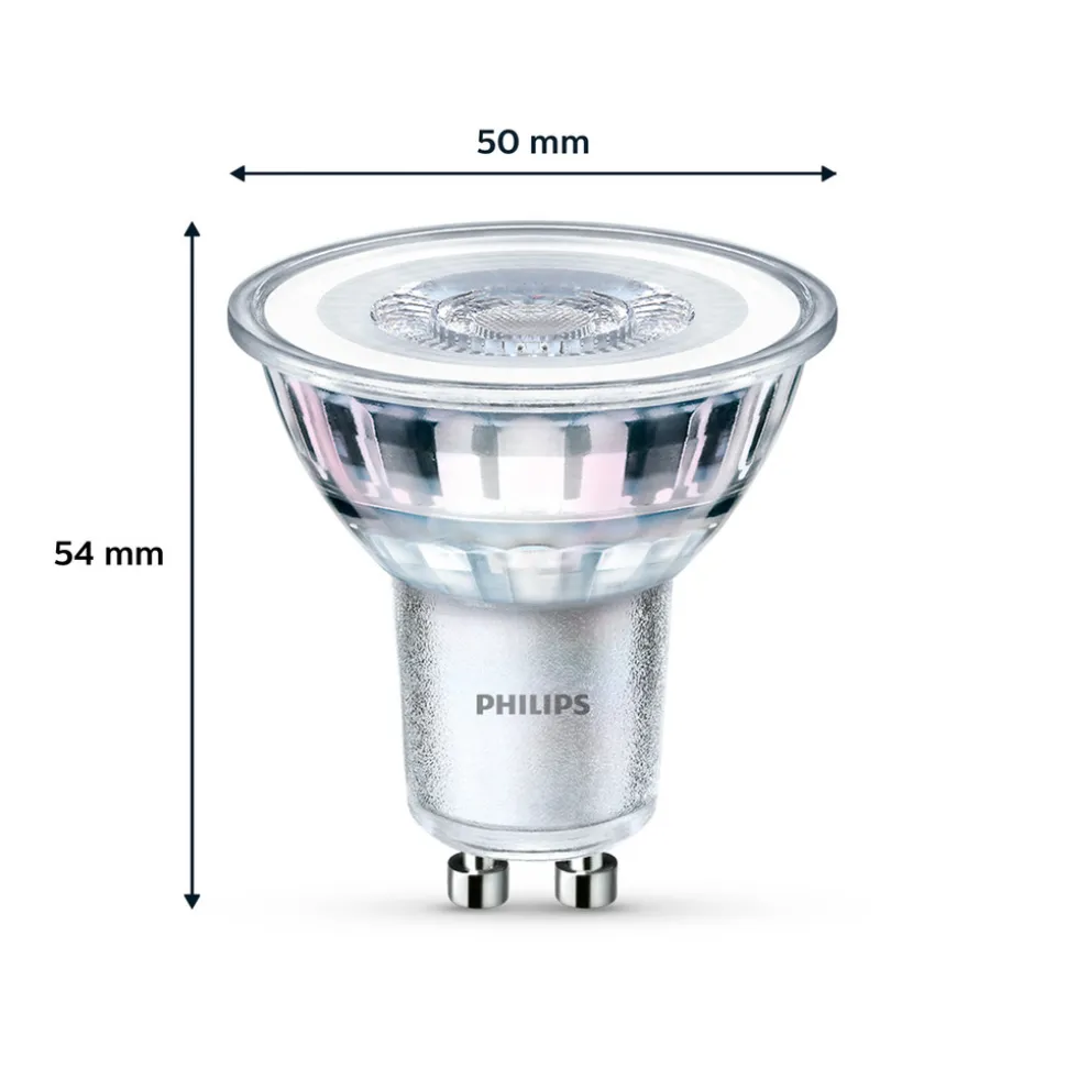 Philips LED-pære GU10 3,5W 275lm 840 klar 36° 2stk