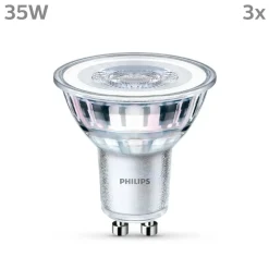 Philips LED-pære GU10 3,5W 255lm 827 klar 36° 3stk