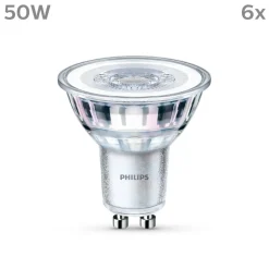 Philips LED-pære GU10 4,6W 390lm 840 klar 36° 6stk