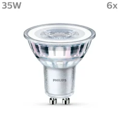 Philips LED-pære GU10 3,5W 255lm 827 klar 36° 6stk