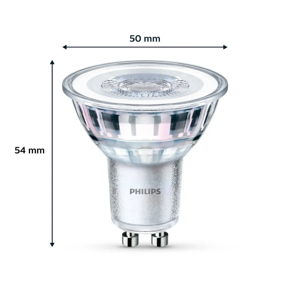 Philips LED-pære GU10 3,5W 255lm 827 klar 36° 6stk