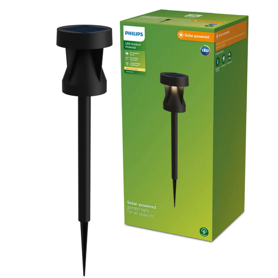 Philips LED-solcellelampe Avery, jordspyd, svart, IP44