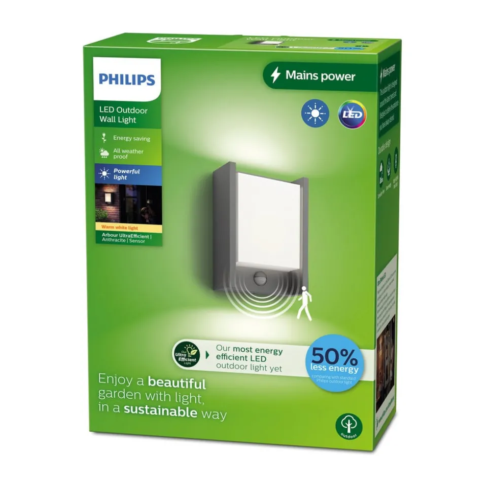 Philips LED-vegglampe Arbour UE, sensor, 2 700 K