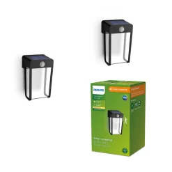 Philips LED-vegglampe Shroud, svart/klar, 2-pak