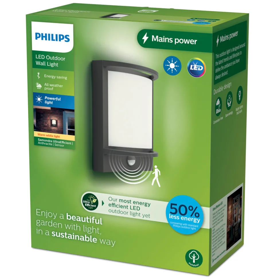 Philips LED-vegglampe utendørs Samondra UE, sensor