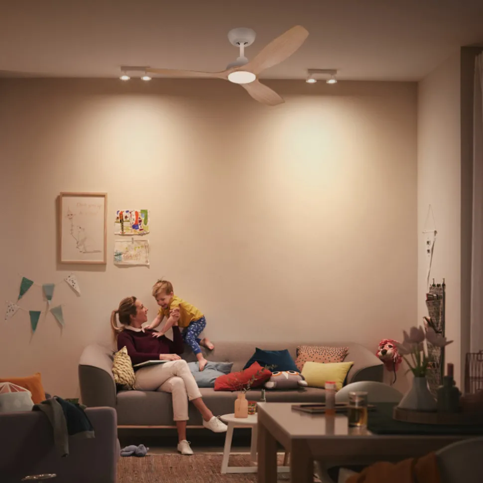 Philips LED-vifte Olas, Ø 132 cm, brun/hvit, stillegående