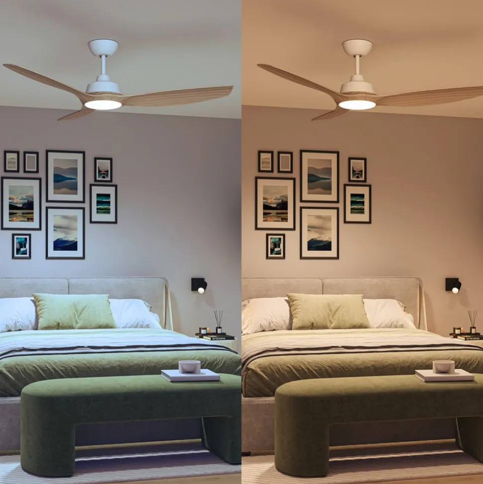 Philips LED-vifte Olas, Ø 132 cm, brun/hvit, stillegående