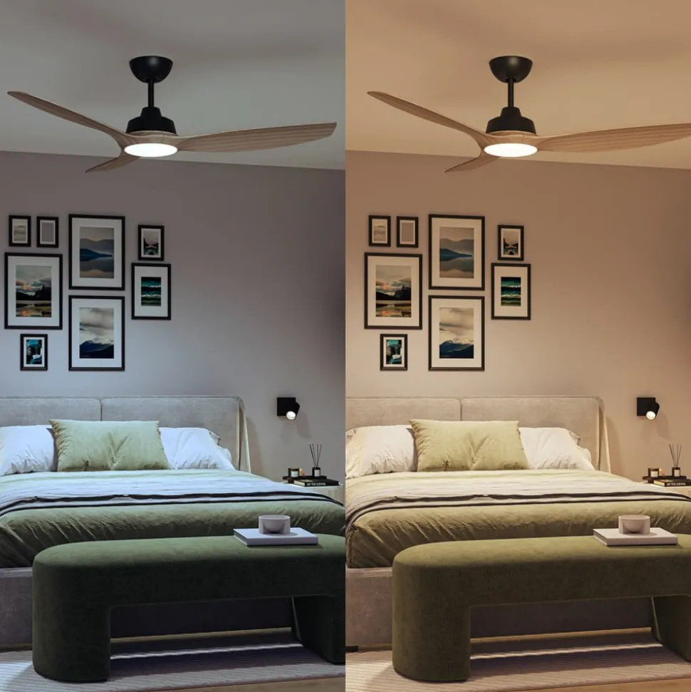 Philips LED-vifte Olas, Ø 132 cm, brun/svart, stillegående