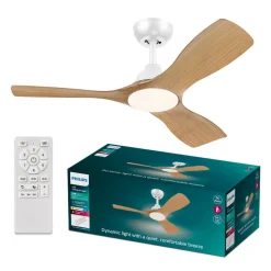 Philips LED-vifte Olas, Ø 106 cm, brun/hvit, stillegående