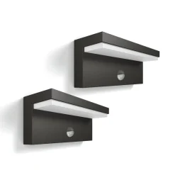 Philips utendørs LED-vegglampe Bustan 2-pakning Sensor 2.700K