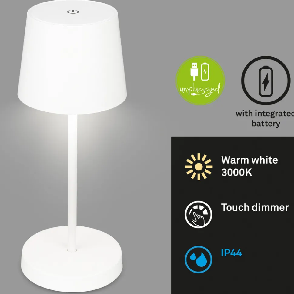 Piha LED-bordlampe med oppladbart batteri, hvit