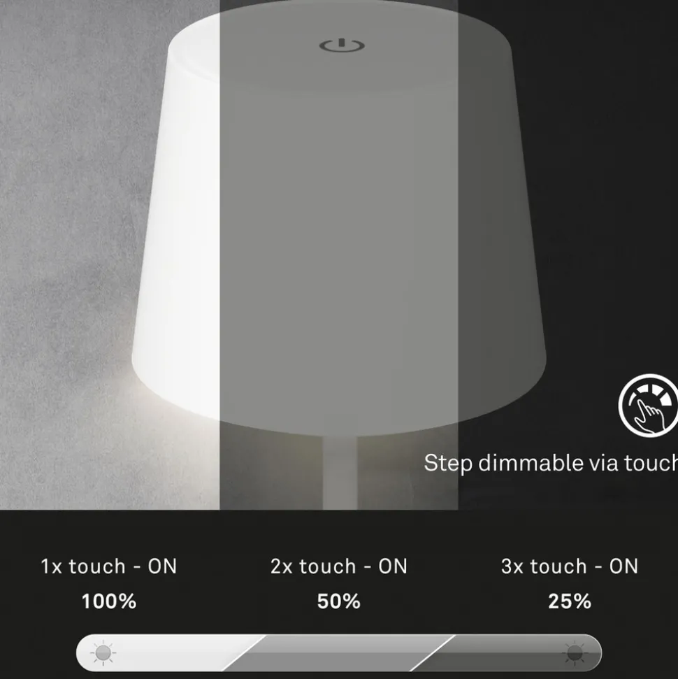 Piha LED-bordlampe med oppladbart batteri, hvit
