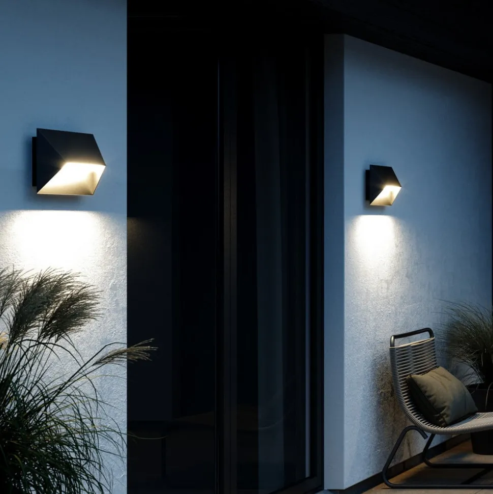 Pontio 27 utendørs vegglampe, bredde 27 cm, svart