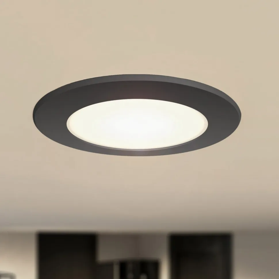 Prios LED innfelt spot Rida, svart, Ø 12 cm, CCT, IP44