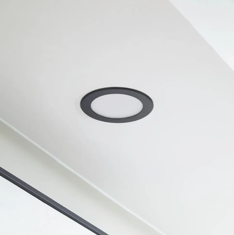 Prios LED innfelt spot Rida, svart, Ø 12 cm, CCT, IP44