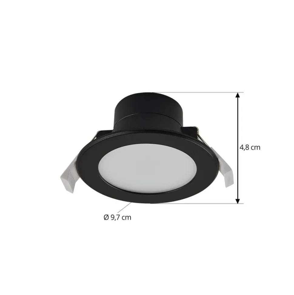 Prios LED innfelt spot Rida, svart, Ø 12 cm, CCT, IP44