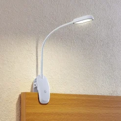 Prios LED-klemmelampe Najari, høyde 51 cm, hvit, oppladbart batteri, USB