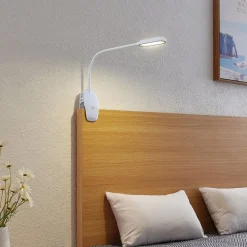 Prios LED-klemmelampe Najari, høyde 51 cm, hvit, oppladbart batteri, USB