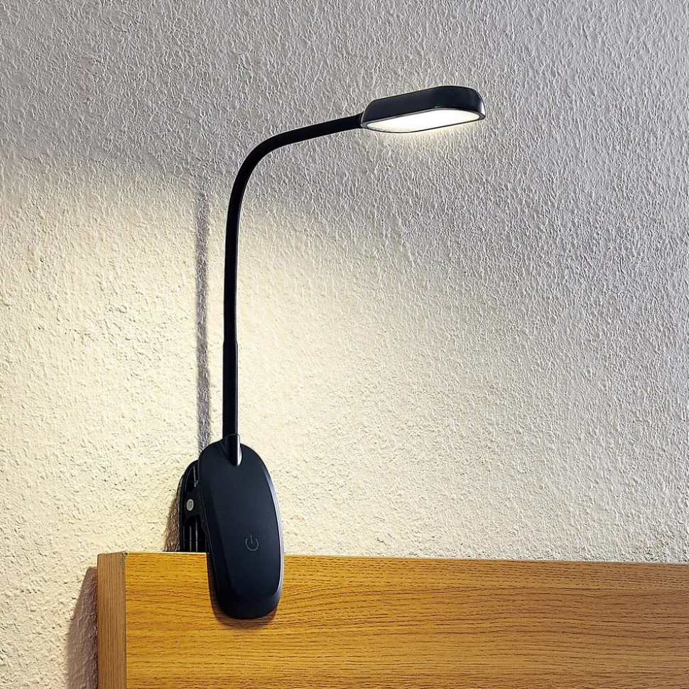 Prios LED-klemmelampe Najari, svart, oppladbart batteri, USB, 51 cm