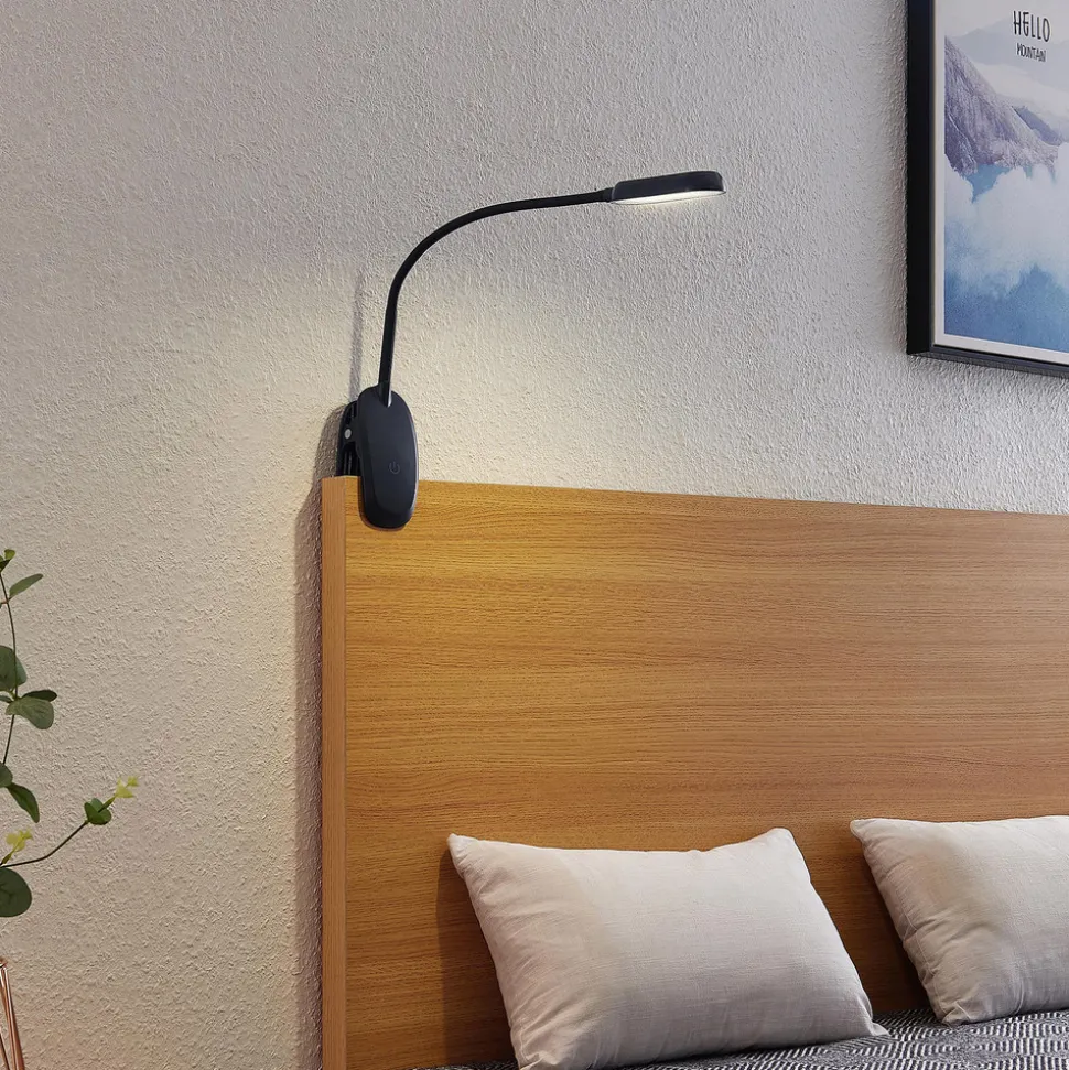 Prios LED-klemmelampe Najari, svart, oppladbart batteri, USB, 51 cm