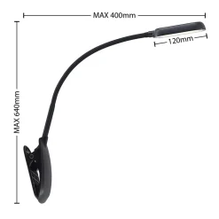 Prios LED-klemmelampe Najari, svart, oppladbart batteri, USB, 51 cm